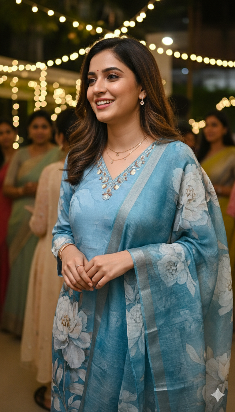 Delph Blue Linen Salwar