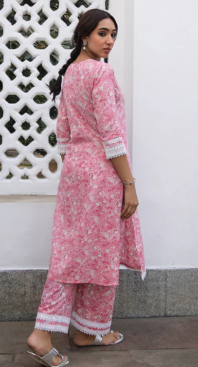 Blush Petal Grace Cotton Kurta Set