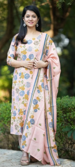 Pink Floral Silk Salwar