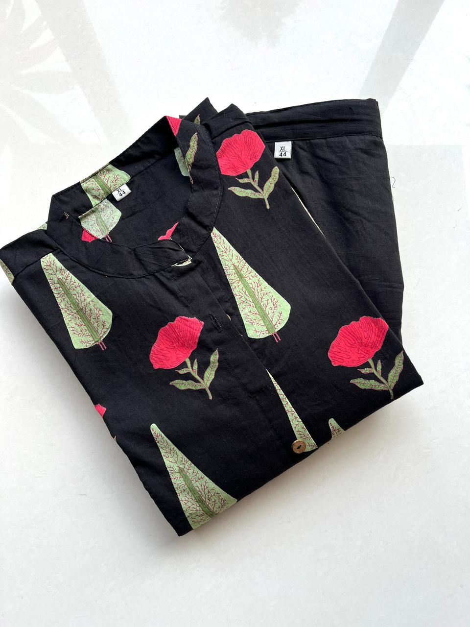 Midnight Bloom Cotton Kurta Pant