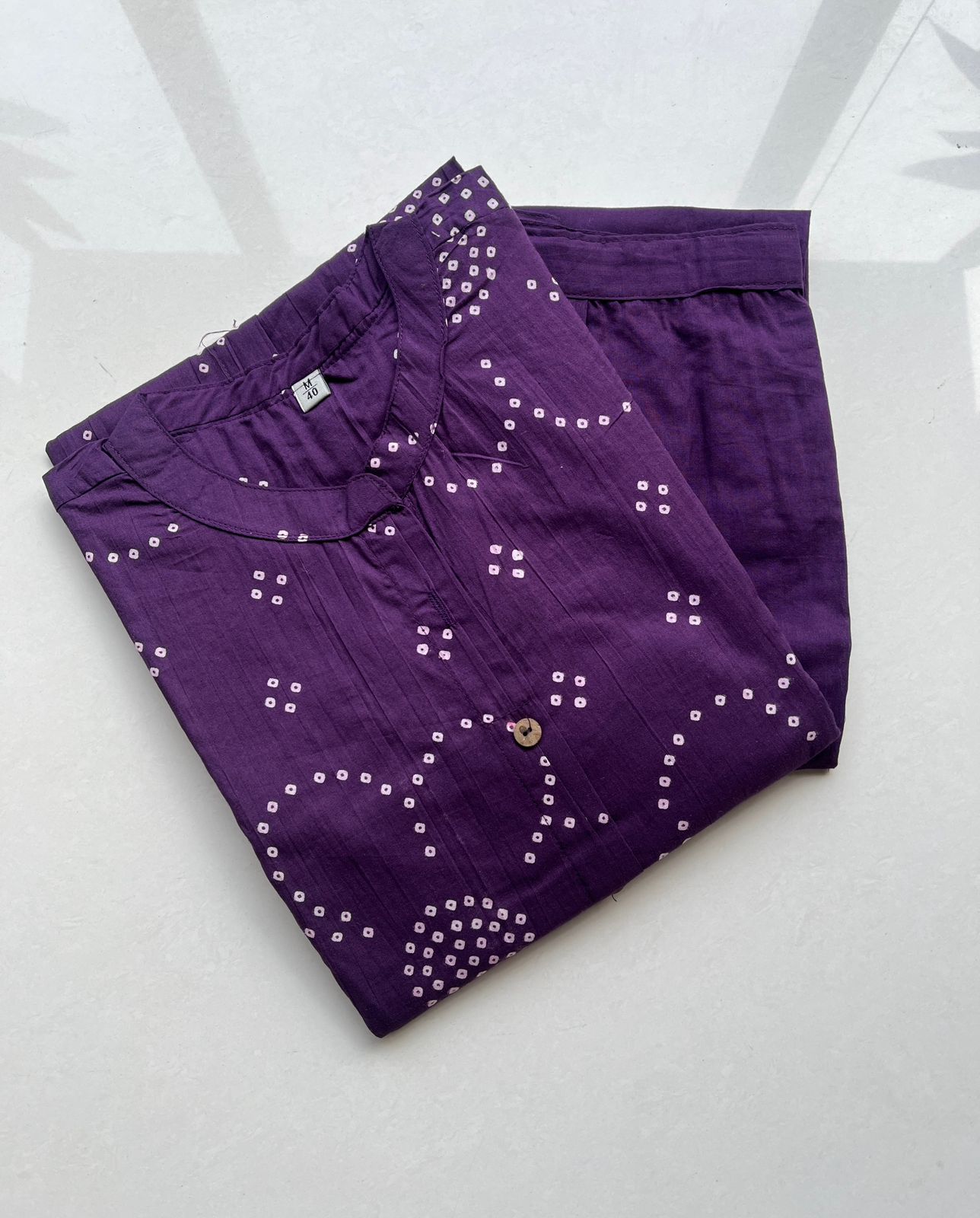 Plum Bandhani Cotton A-Line Kurta Set