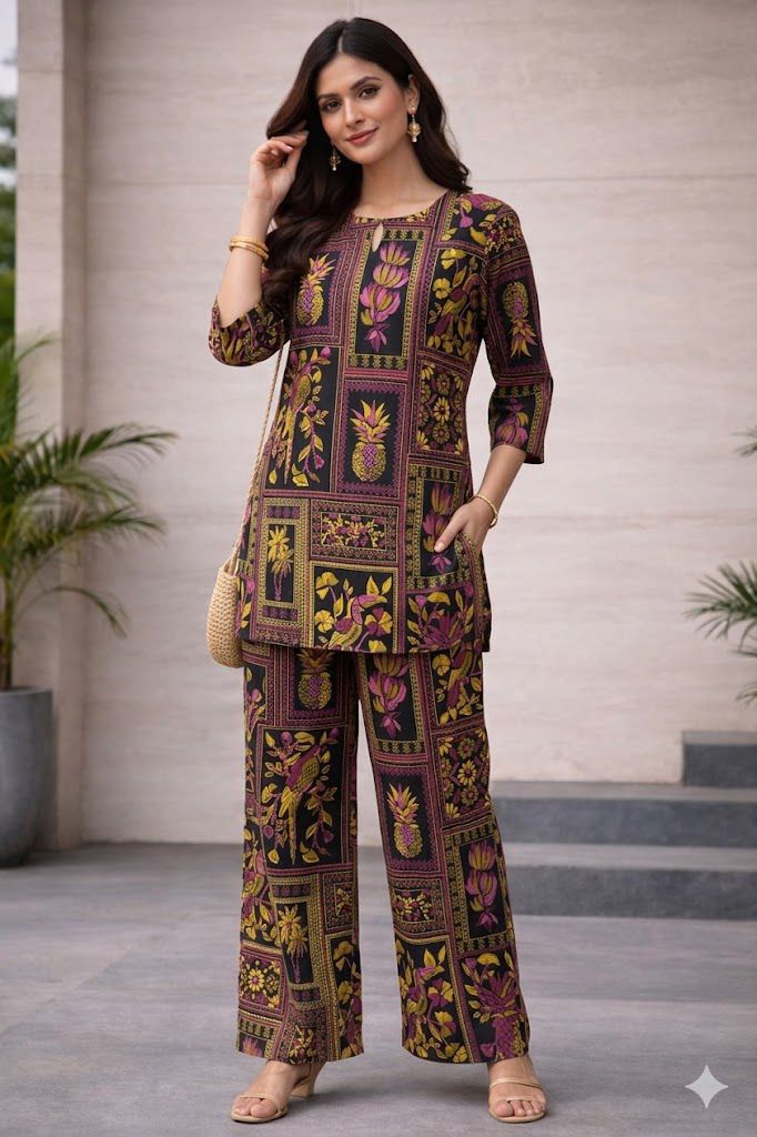 Black Yellow Floral Cotton Pyjama