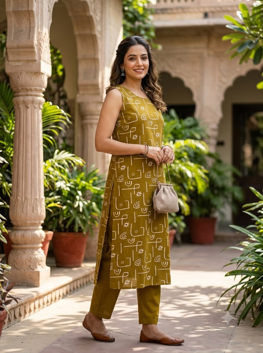 Olive Muse Cotton Lining Kurta Pant