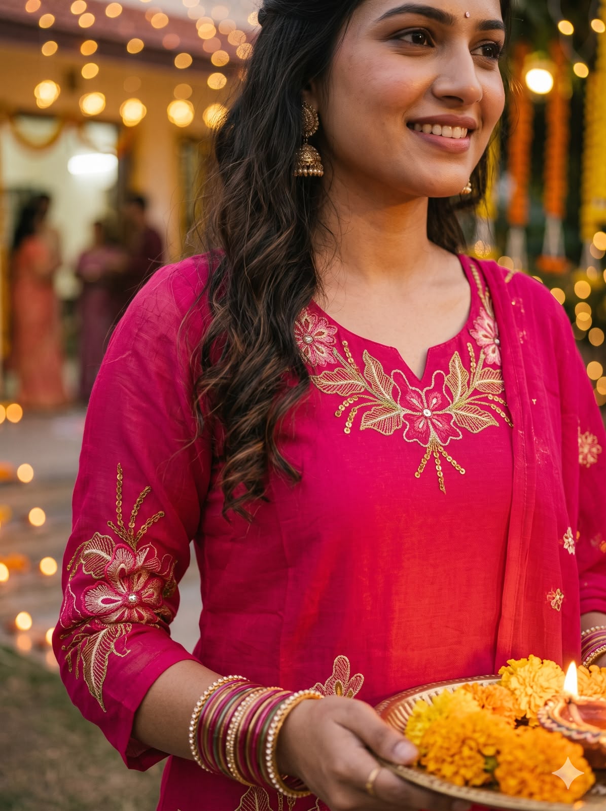 Royal Pink Floral Embroidered Mul Chanderi Salwar