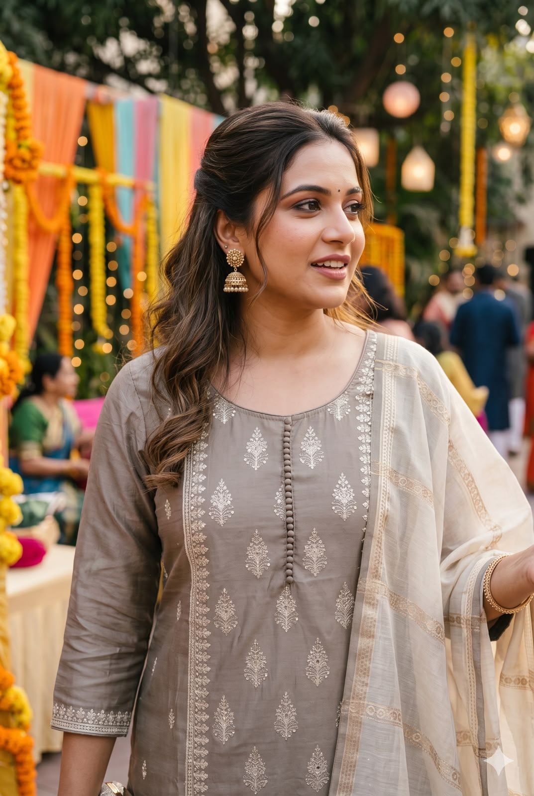 Grey Beige Silk Salwar