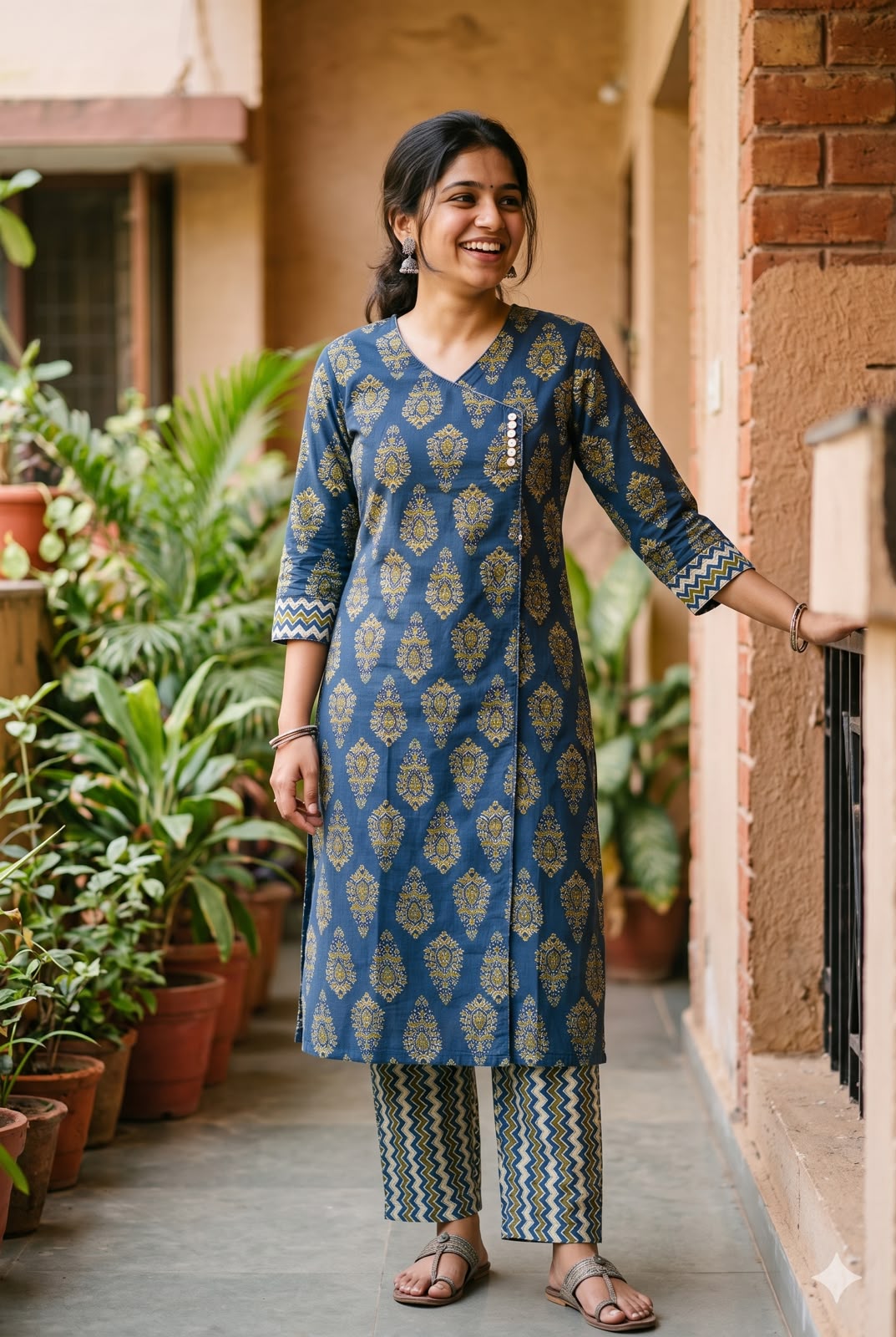Royal Blue Mul Cotton Printed Kurta Pant