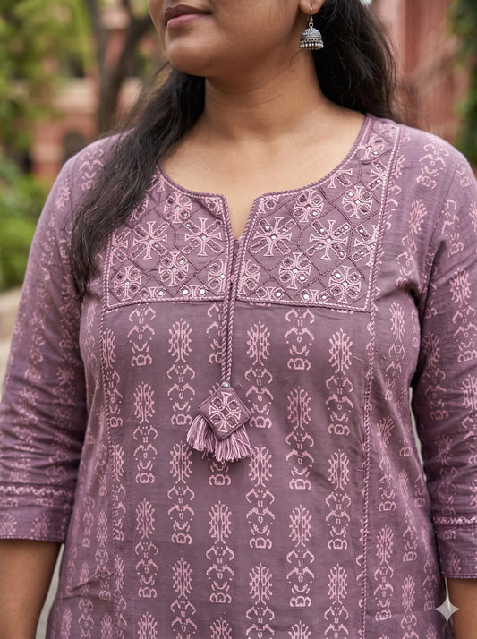 Mauve Cotton Slub A-Line Plus size Kurta Pant