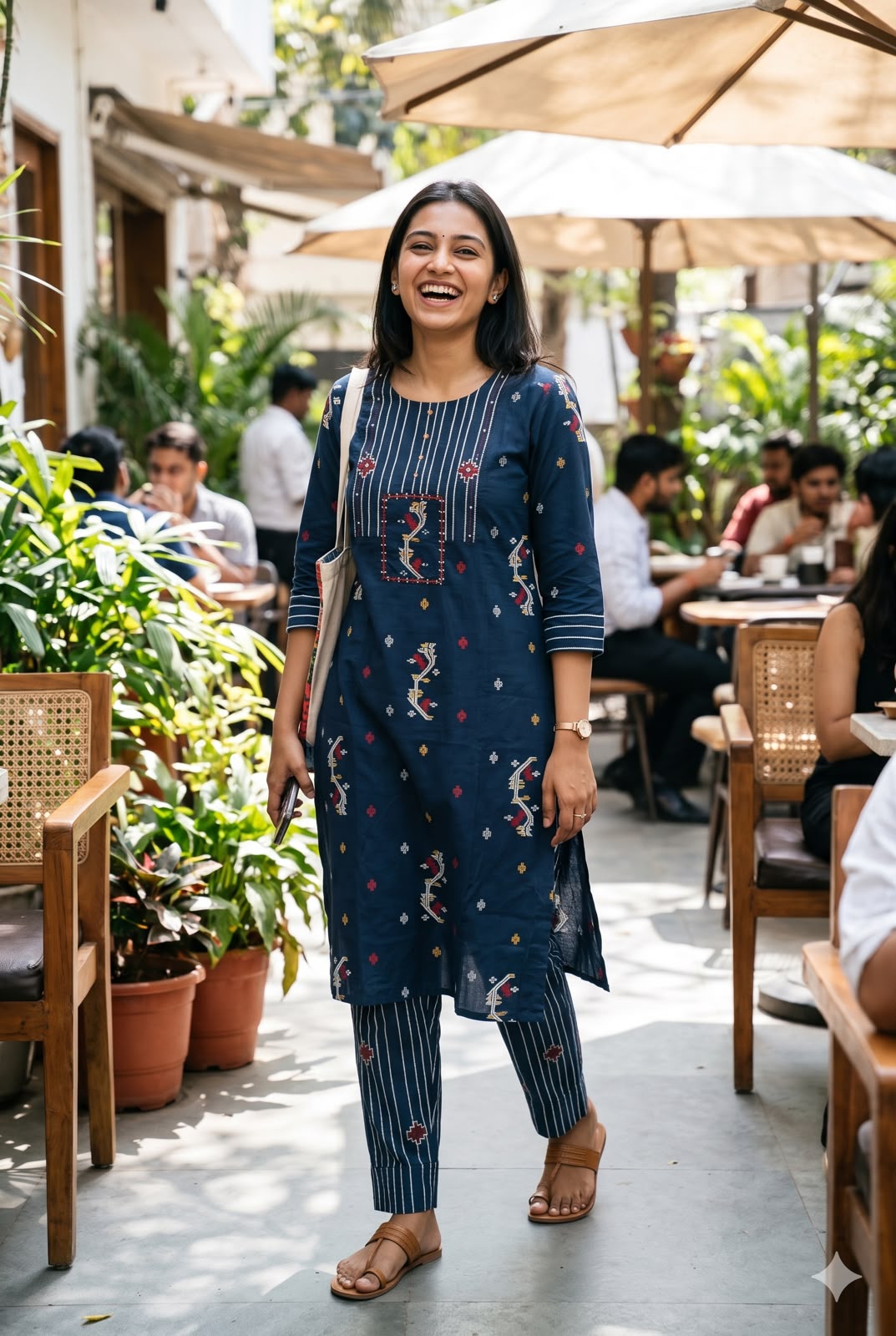 Navy Blue Printed Cotton Kurta Pant