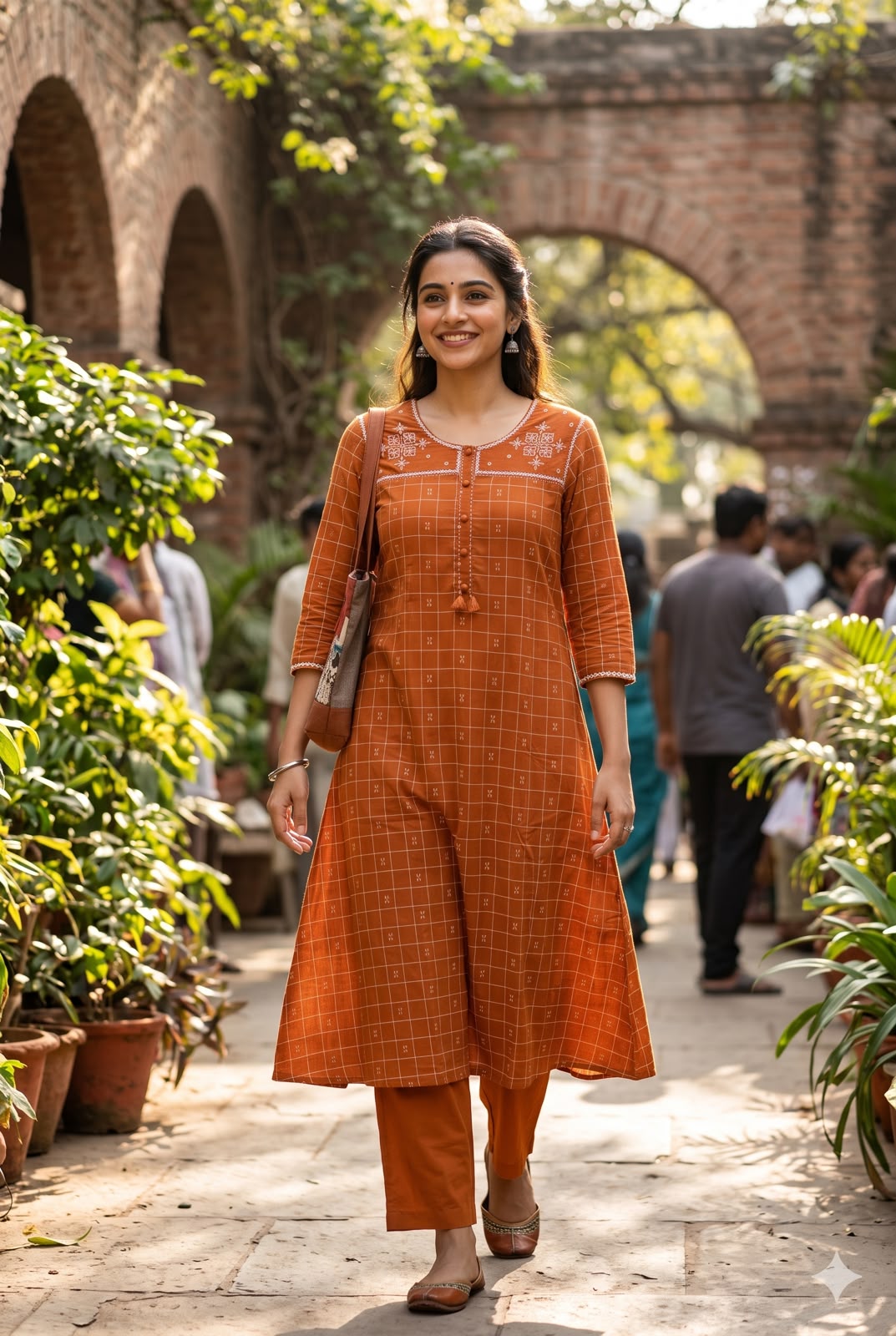 Rust Orange A-Line Cotton Kurta Pant Set
