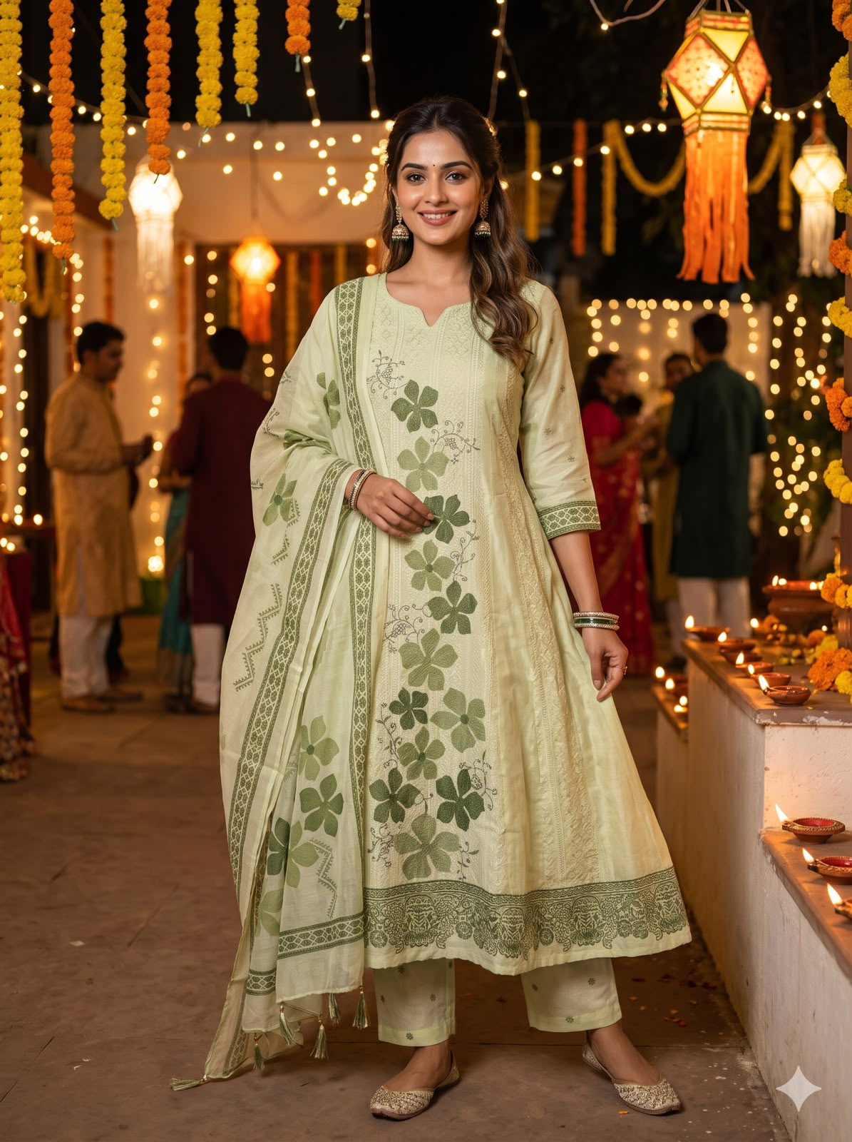 Pastel Green Floral Printed Anarkali Salwar