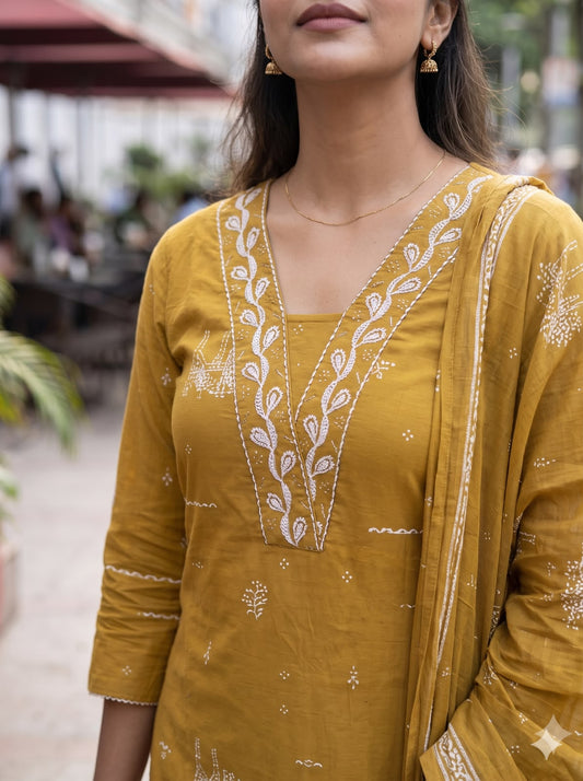 Mustard Yellow Slim Fit Cotton Salwar