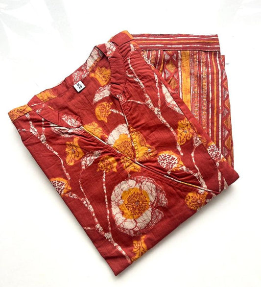 Brown Orange Kurta Pant