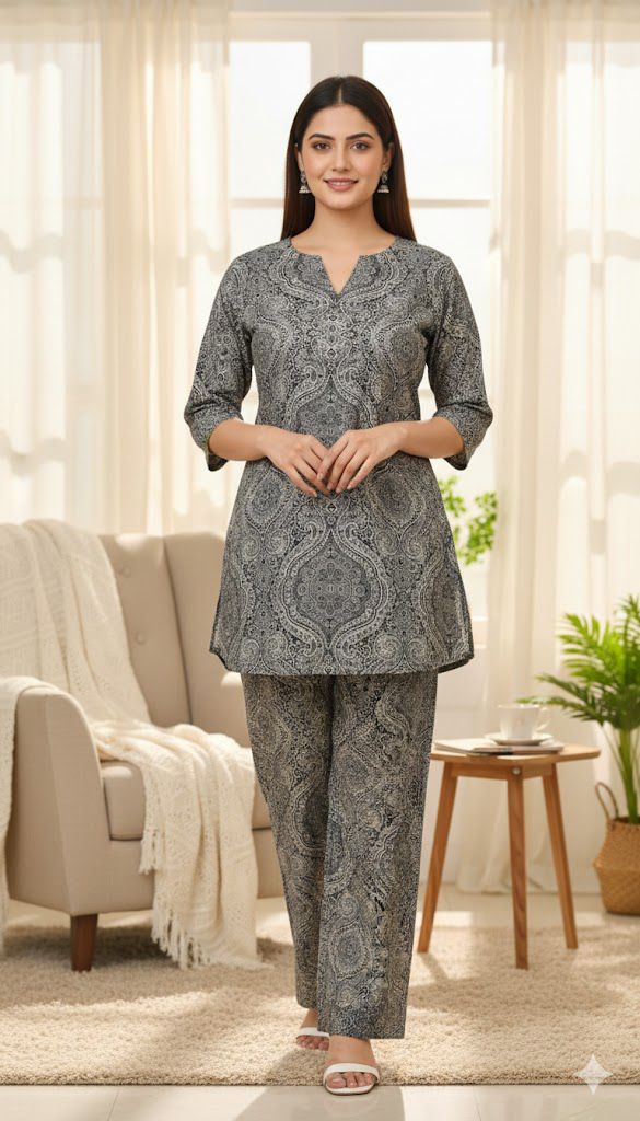 Black Silver Cotton Pyjama