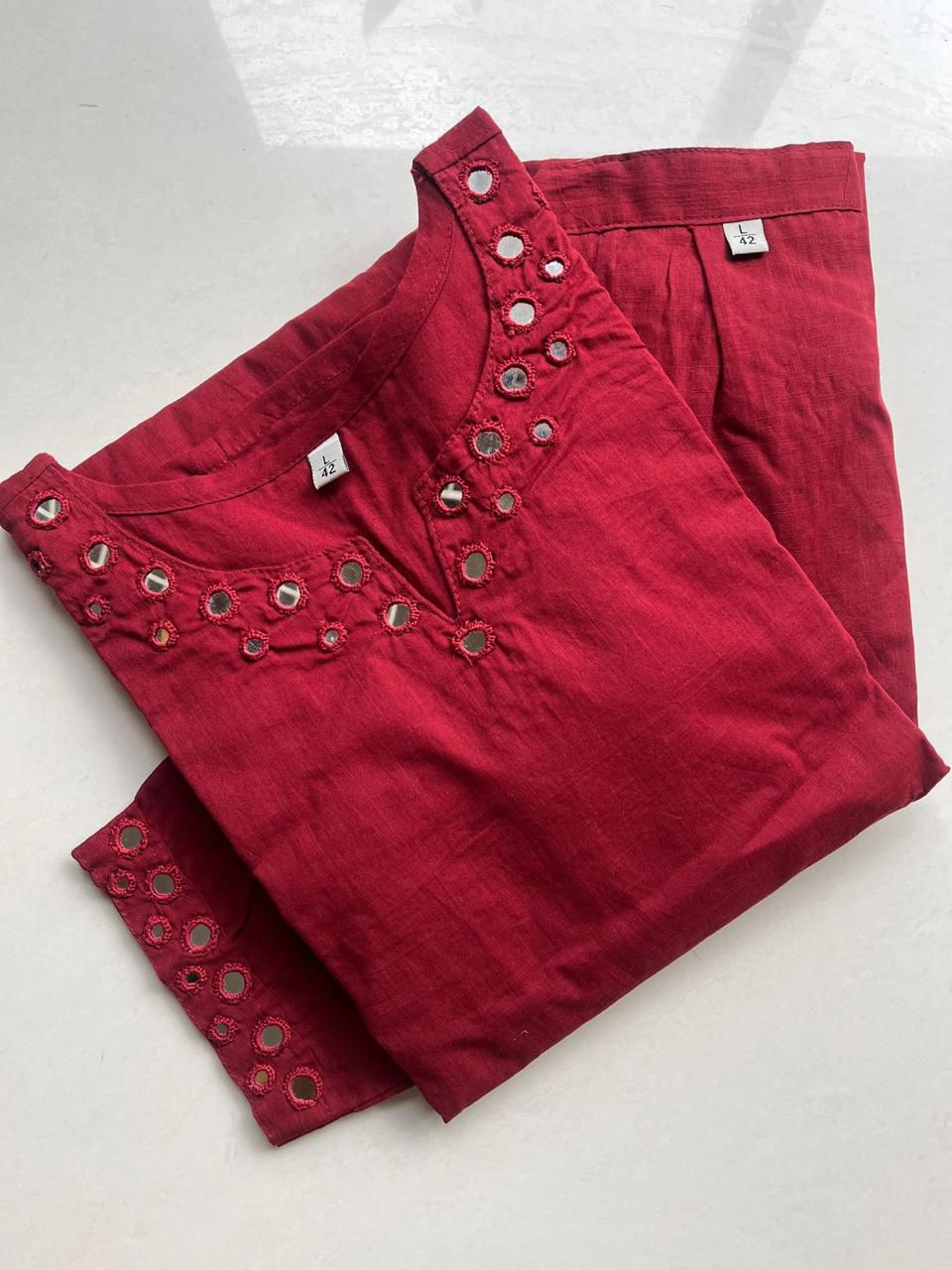 Mirrored Glam Neck & Sleeve Embellished Top