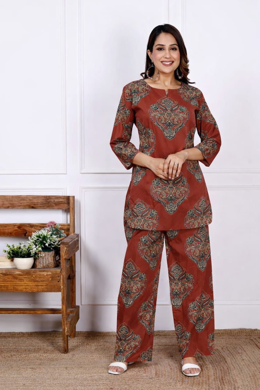 Red Kalamkari Night Suit
