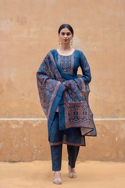 Indigo Blue Chanderi Suit