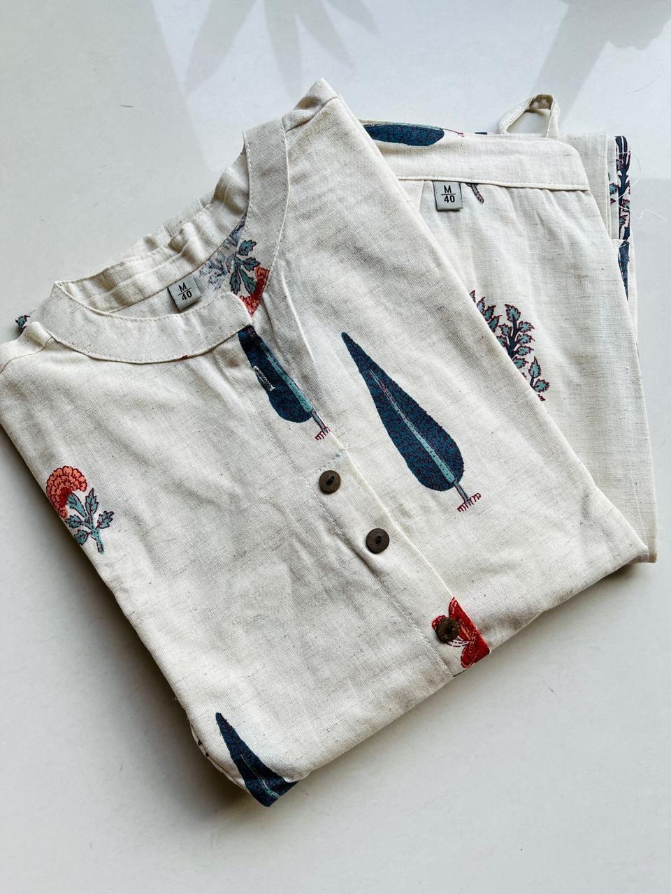 Off White Cotton Flex Co-ords