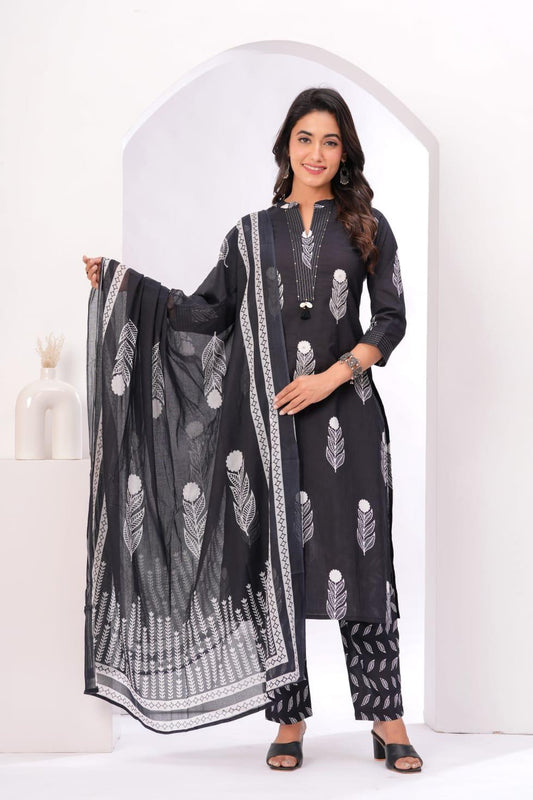Black Collared Cotton Salwar