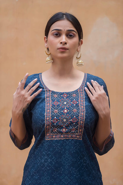 Indigo Blue Chanderi Suit