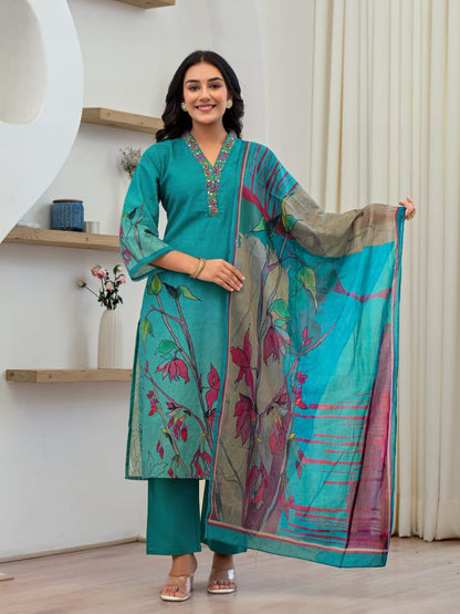 Dark Cyan Floral Salwar