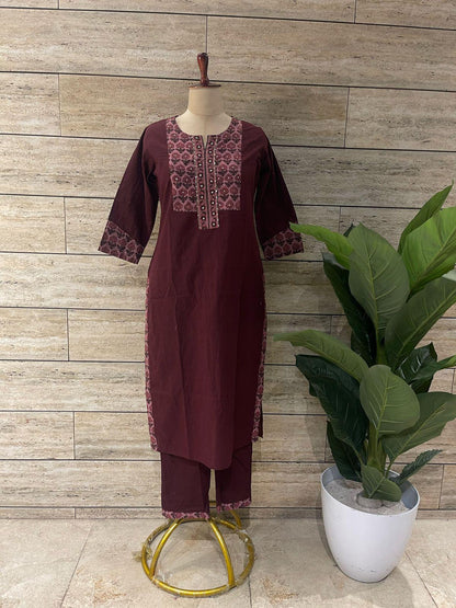 Burgundy Cotton Kurta Pant