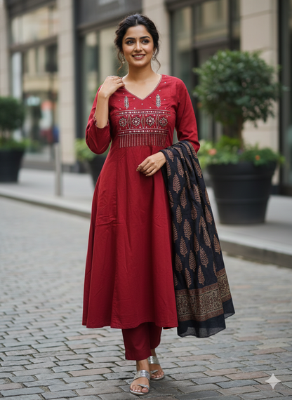 Red Aline Cotton Salwar