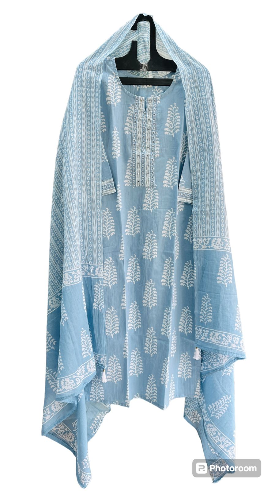 Sky Blue White Cotton Salwar