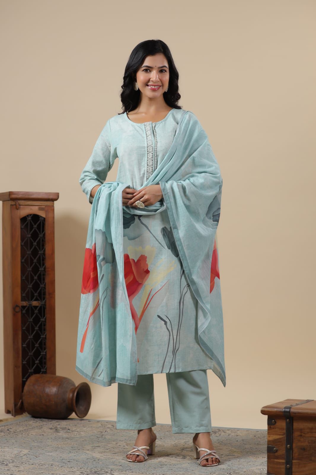 Blue Turquoise Linen Cotton Salwar