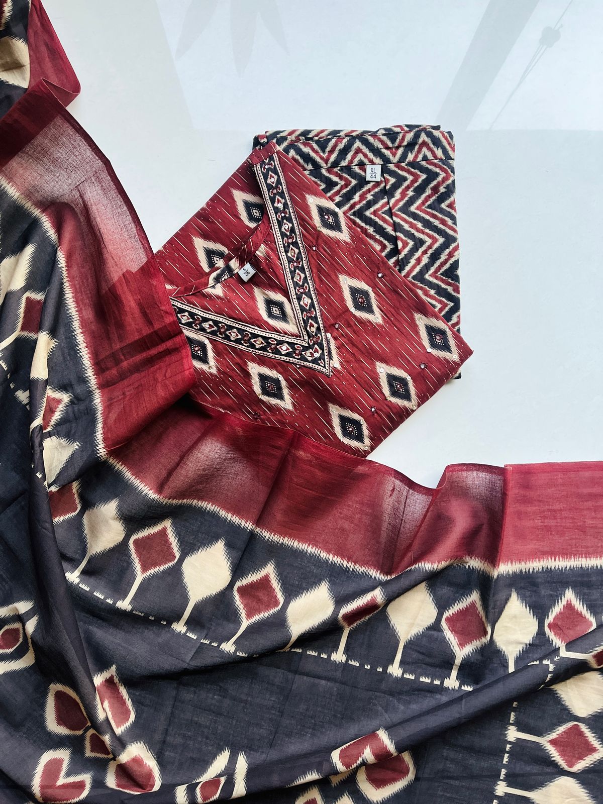 Crimson Maroon & Black Cotton Salwar