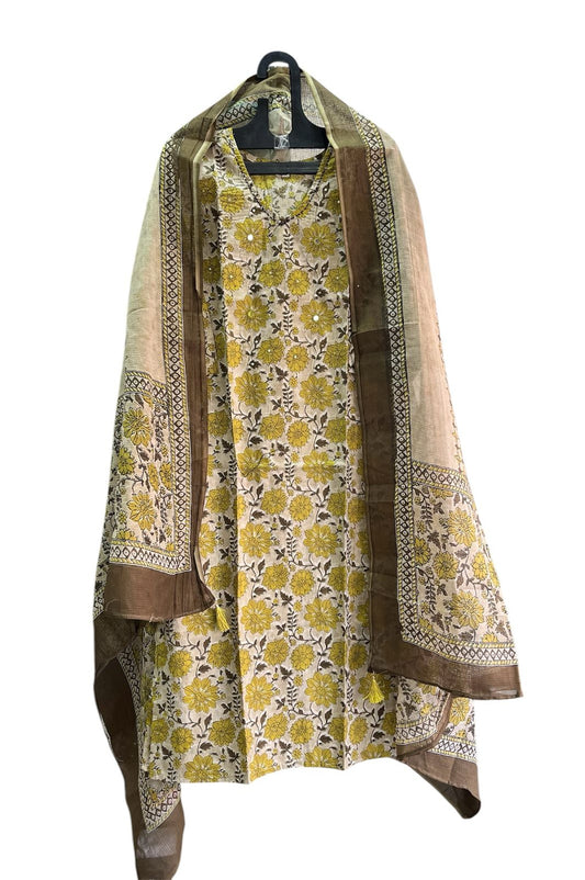 Yellow Green Floral Cotton Salwar