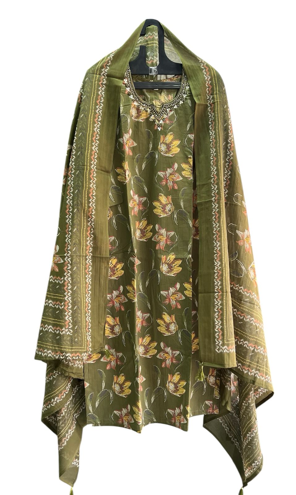 Olive Drab Floral Cotton salwar