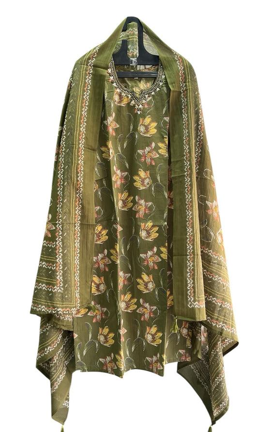 Olive Drab Floral Cotton salwar
