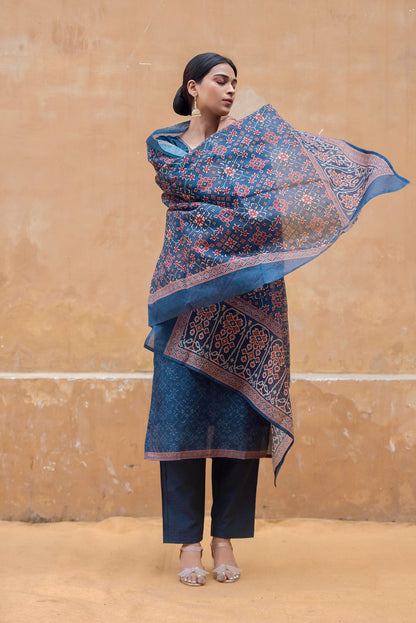 Indigo Blue Chanderi Suit