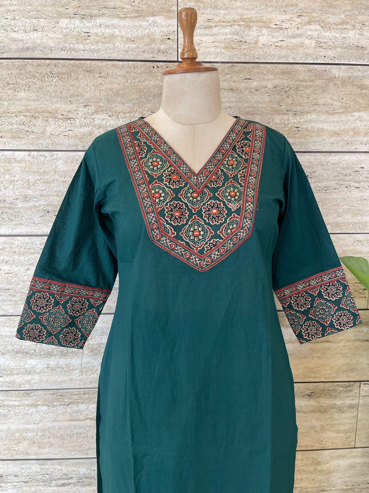 Rama Green Kalamkari Cotton Salwar