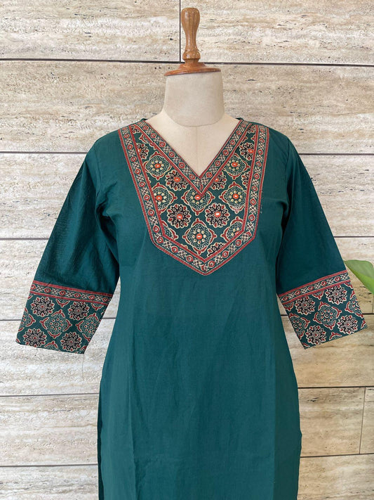Rama Green Kalamkari Cotton Salwar