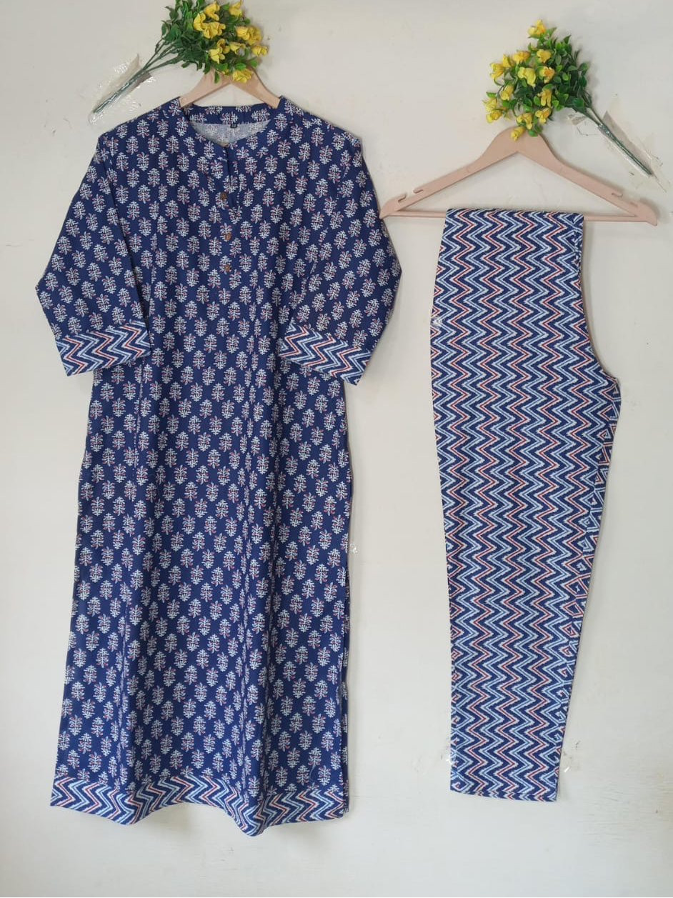 Navy Blue collared Kurta pant