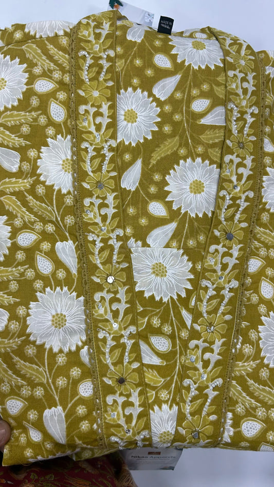 Yellow handblock Flare fit salwar