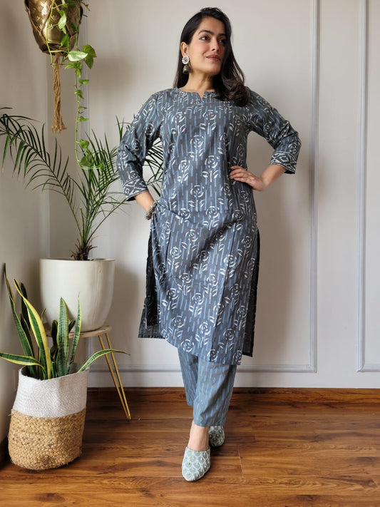 Soft Mul mul Grey Kurta Pant