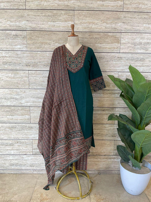 Rama Green Kalamkari Cotton Salwar