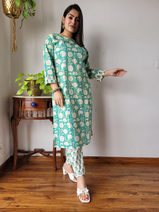 Pastel green Floral kurta pant