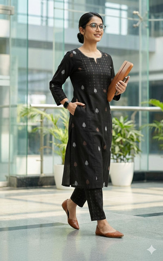 Black Handloom Cotton Kurta Pant