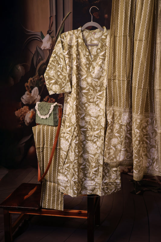 Olive green Floral Summer Cotton Salwar
