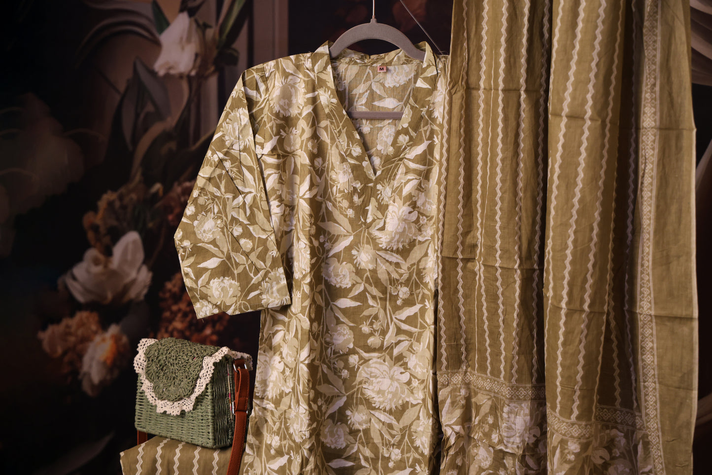 Olive green Floral Summer Cotton Salwar