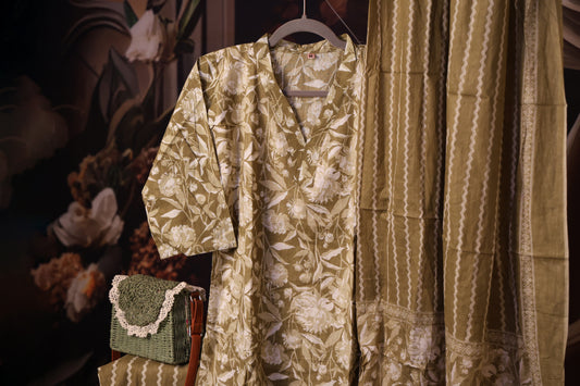 Olive green Floral Summer Cotton Salwar