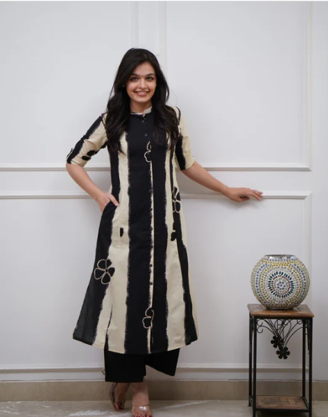 Beige Black Cotton Coords