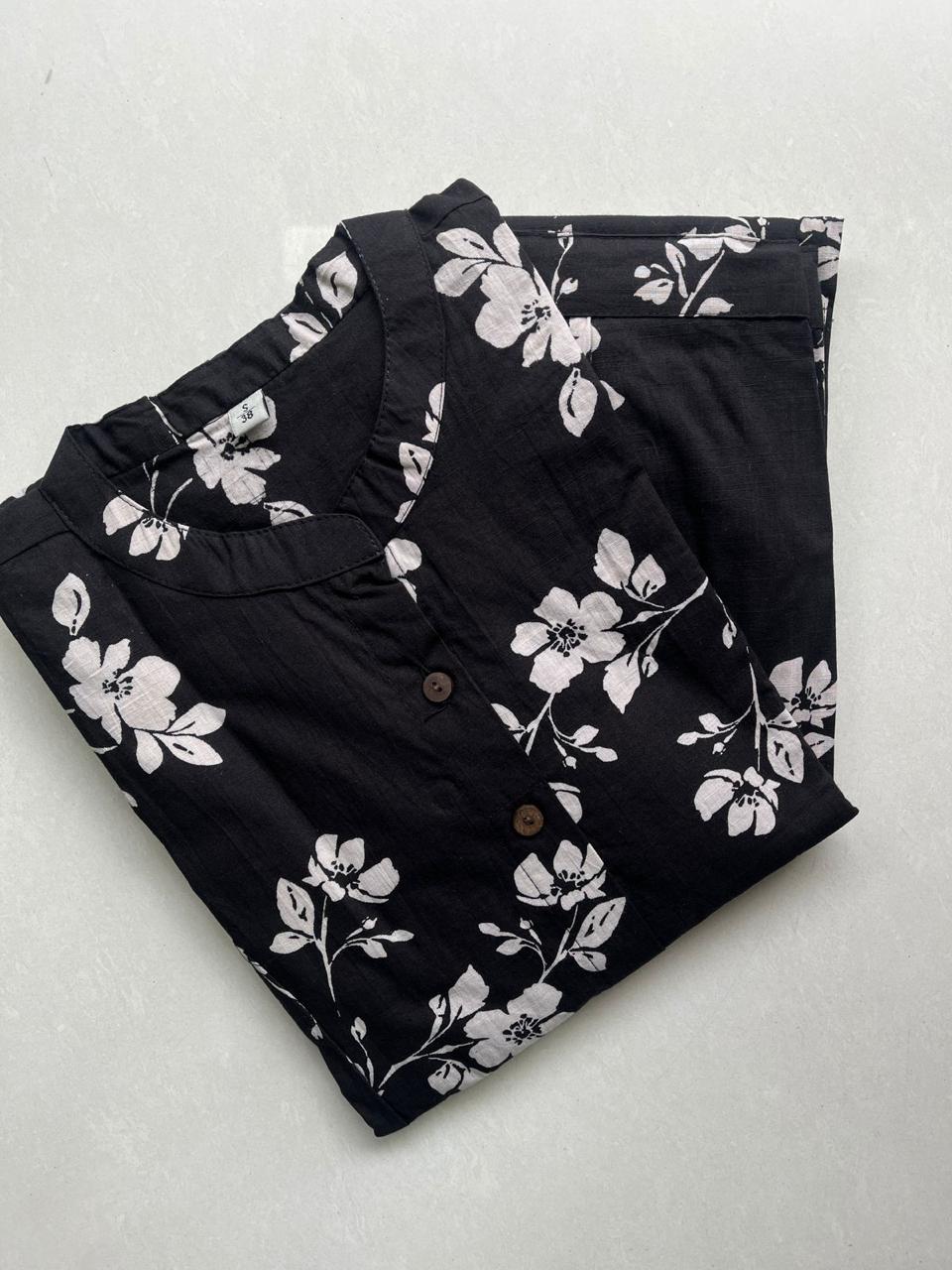 Black Floral Cotton Aline Coords