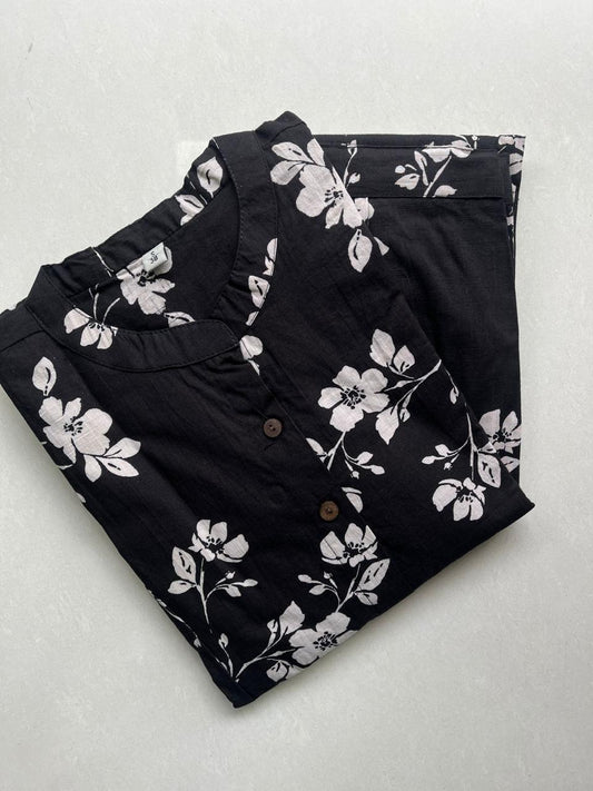 Black Floral Cotton Aline Coords