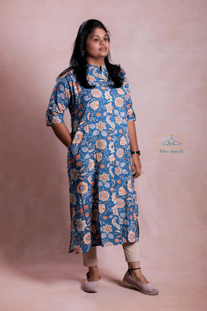 Indigo Blue Floral Aline Maxi