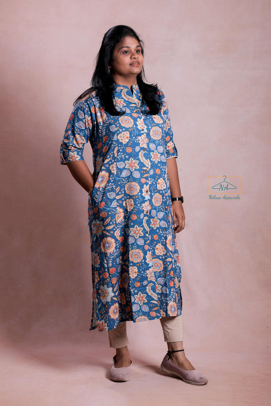 Indigo Blue Floral Aline Maxi