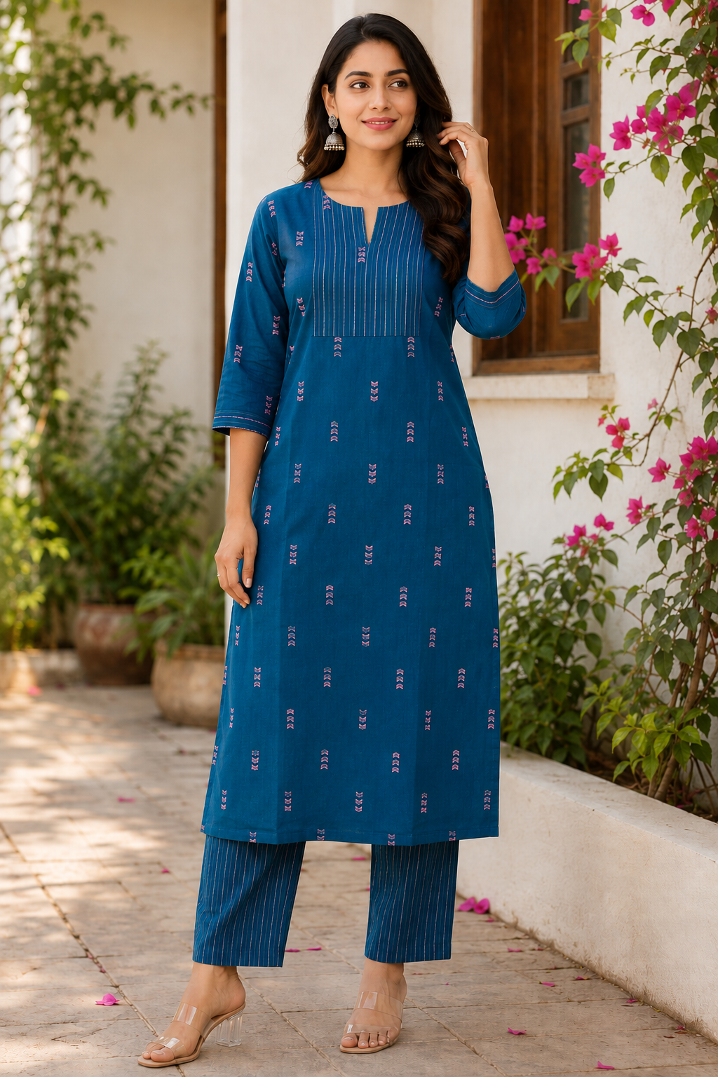 Indigo Bloom Handloom Cotton Kurta Pant